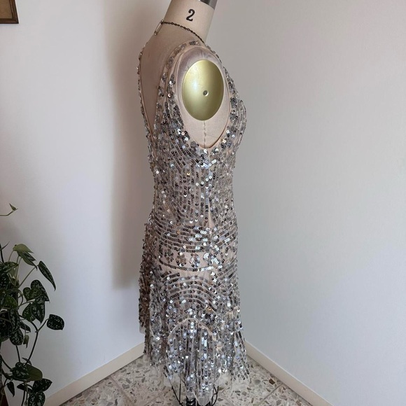Vintage 1920s style Free people silver sequin beaded short dress drop waist XS - Picture 3 of 8